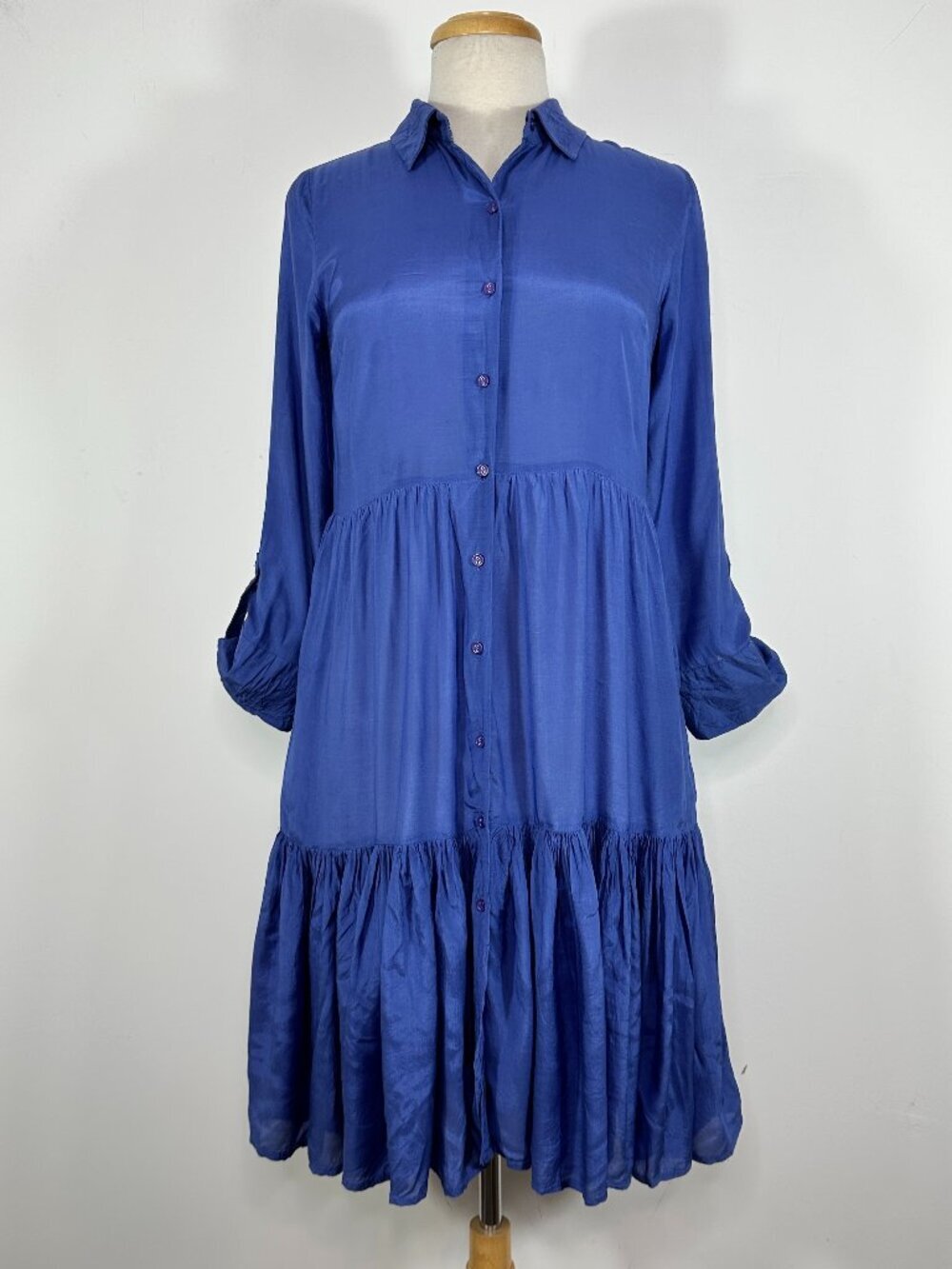 RITU KUMAR Midi Shift Blue Dress 1/2 Buttons, 3/4 Sleeves 100% ViscoseSize Small
